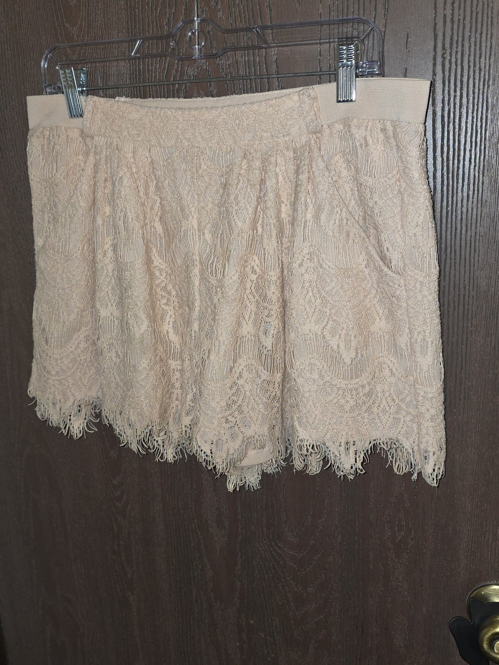 A'Reve Peach Lace Short with Fringe Hem